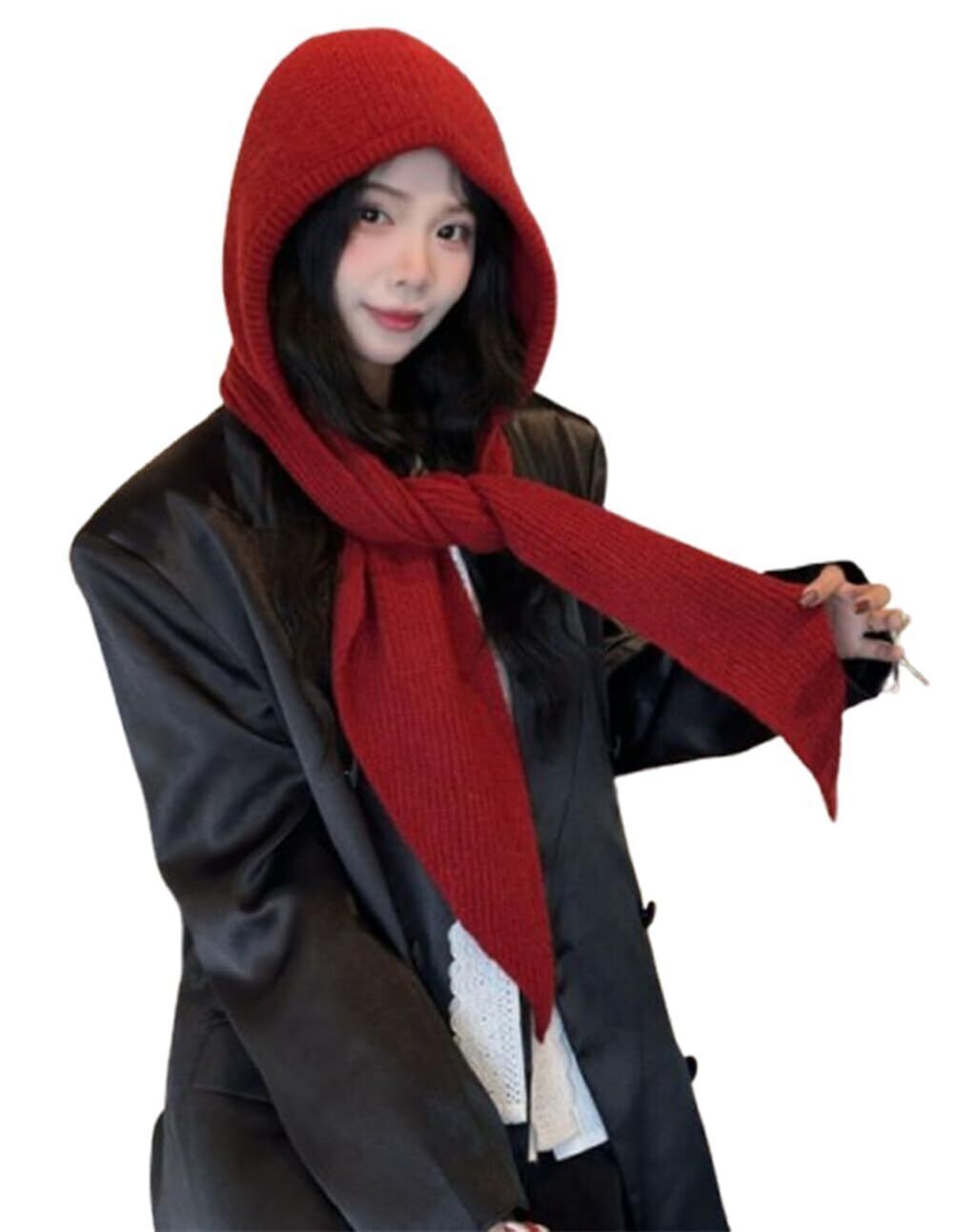 7588 Winter Knitted Hat Beanie Balaclava Hooded Cap Scarf Hat Soft Knit